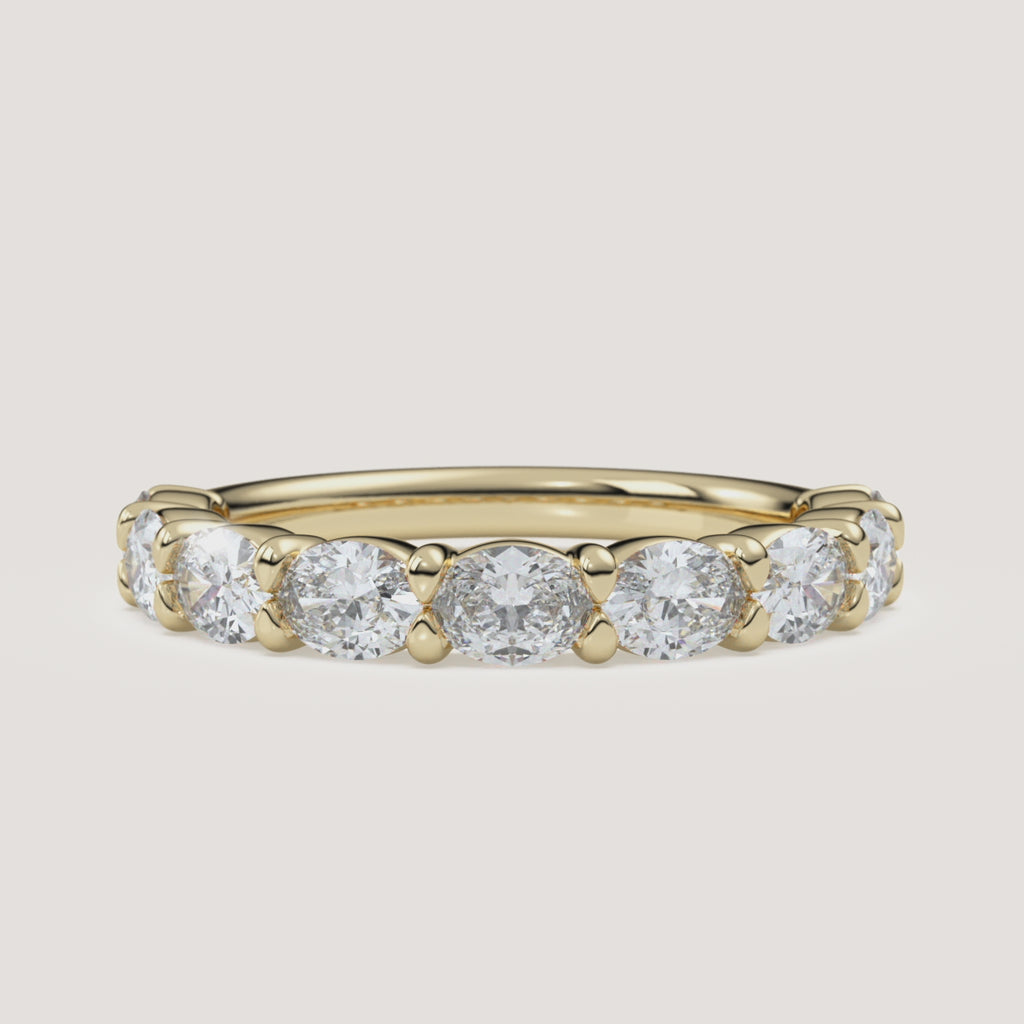 East-West Oval Diamond Wedding Band — 1 CTW in 14k Yellow Gold (360° video)