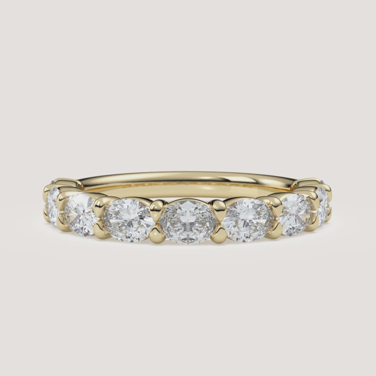 East-West Oval Diamond Wedding Band — 1 CTW in 14k Yellow Gold (360° video)