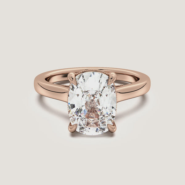 Cushion Cut Heirloom Cathedral Engagement Ring | 18k Rose Gold
