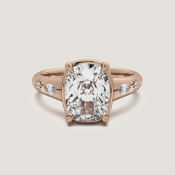 Cushion Cut Faux Bezel Engagement Ring | 18k Rose Gold
