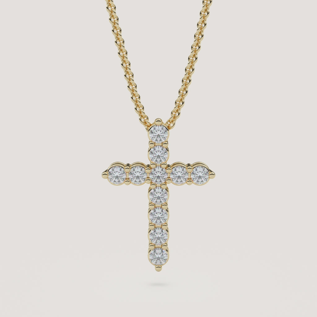 Pavé Diamond Cross Necklace in 14k Yellow Gold (360° video)
