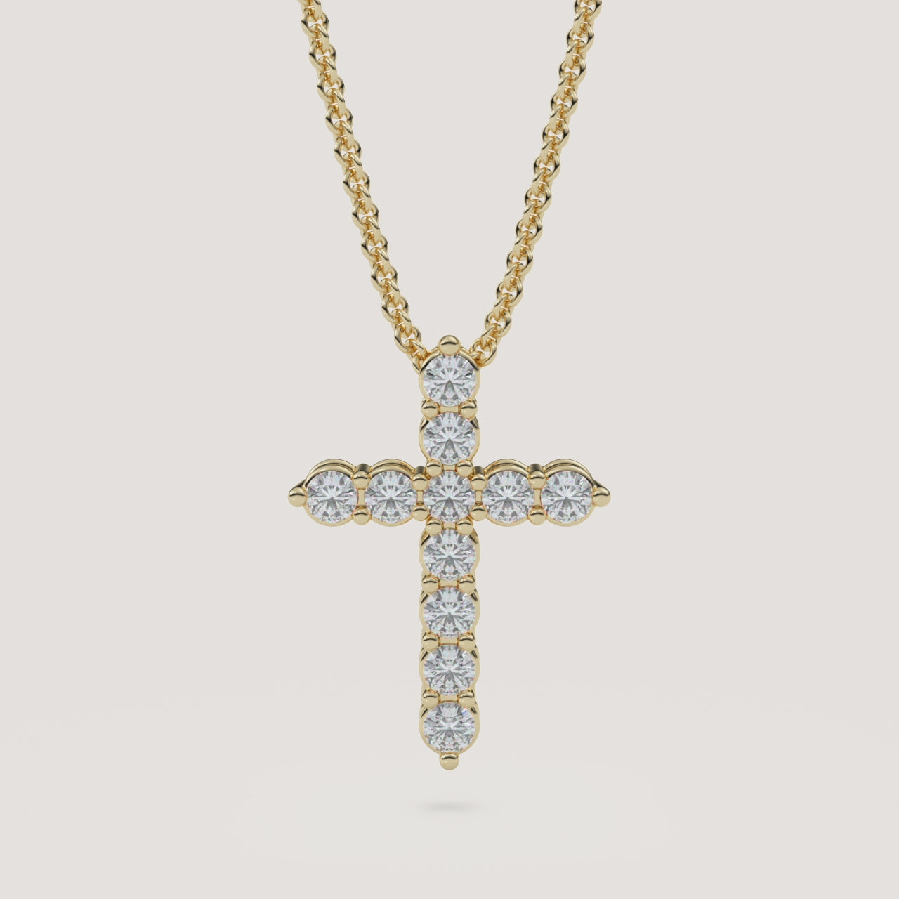 Pavé Diamond Cross Necklace in 14k Yellow Gold (360° video)