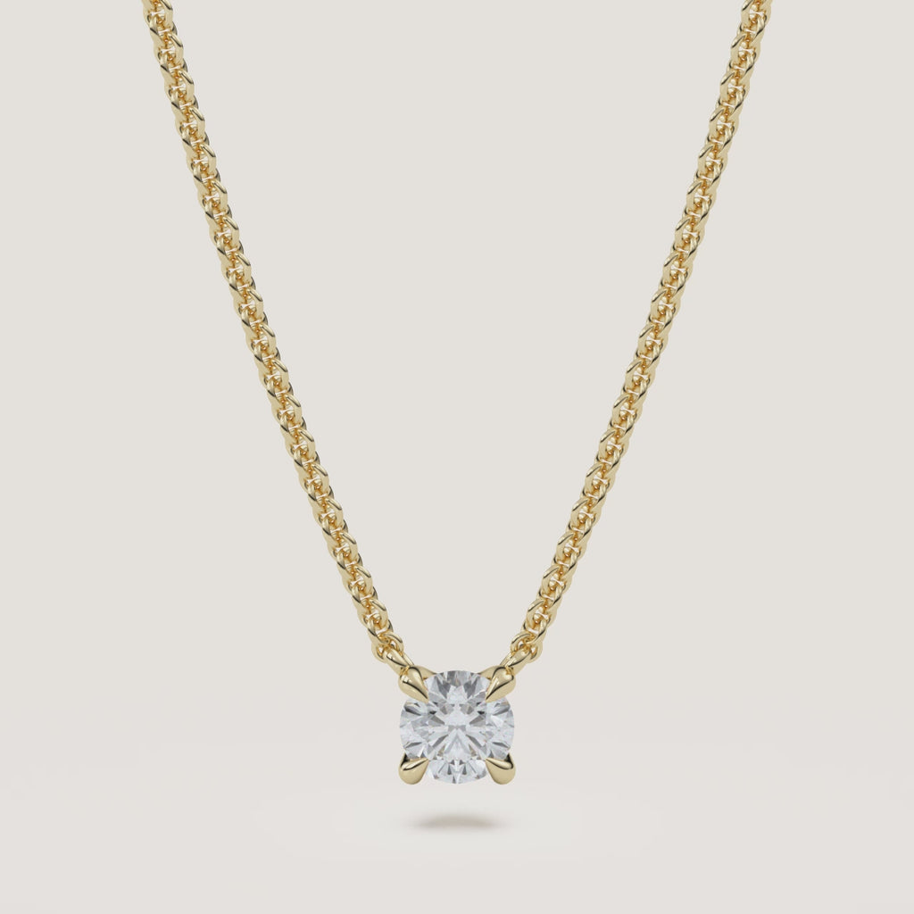 Round Diamond Solitaire Necklace — 0.50 CT in 14k Yellow Gold (360° video)