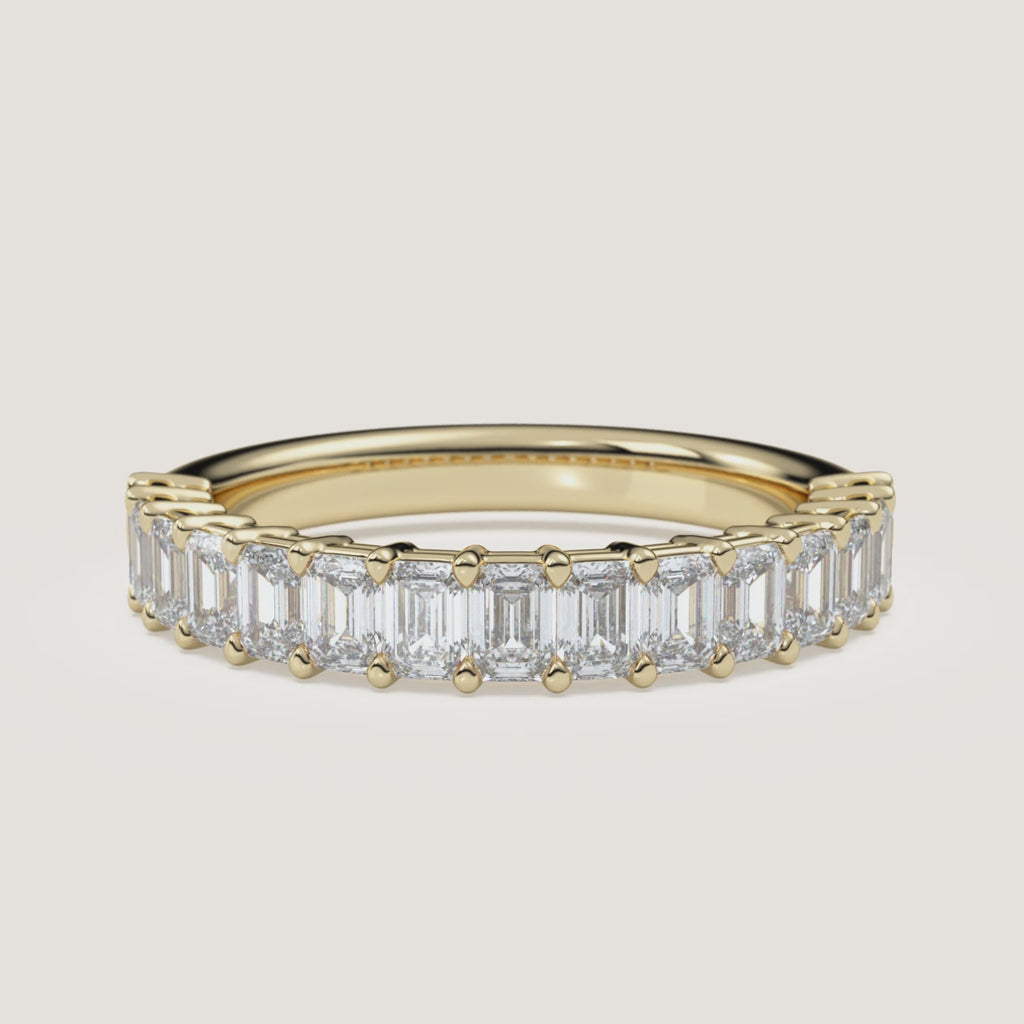 Emerald-Cut Diamond Half Eternity Band — 1 CTW in 14k Yellow Gold (360° video)