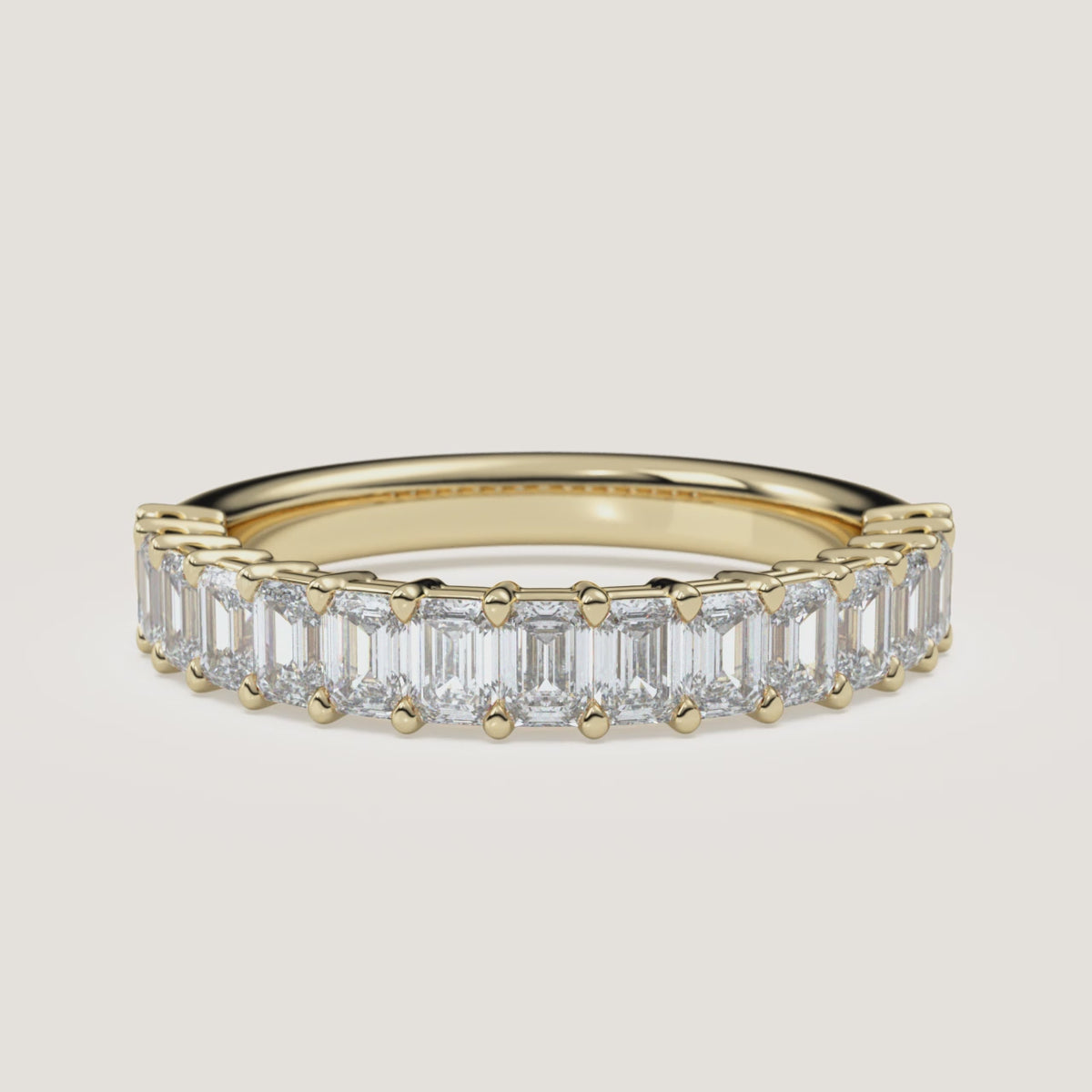 Emerald-Cut Diamond Half Eternity Band — 1 CTW in 14k Yellow Gold (360° video)
