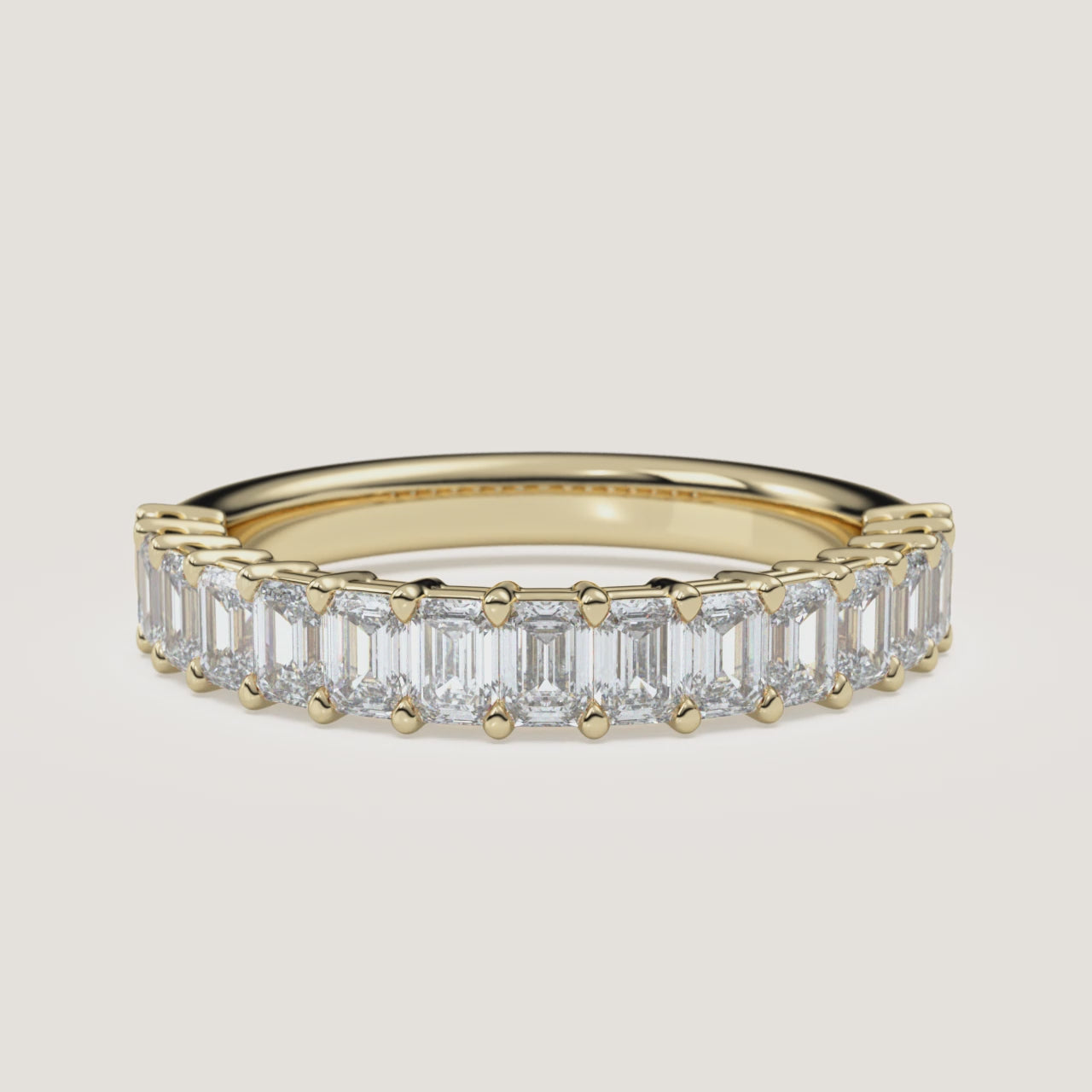 Emerald-Cut Diamond Half Eternity Band — 1 CTW in 14k Yellow Gold (360° video)