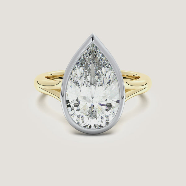 Pear Shape Split Cathedral Bezel Ring | 18k Two Tone