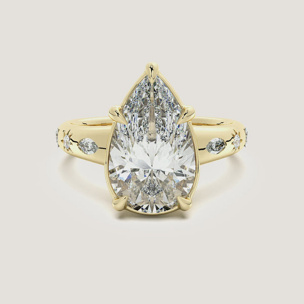Pear Shape Faux Bezel Engagement Ring | 14k Yellow Gold