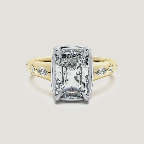 Radiant Cut Faux Bezel Engagement Ring | 18k Two Tone