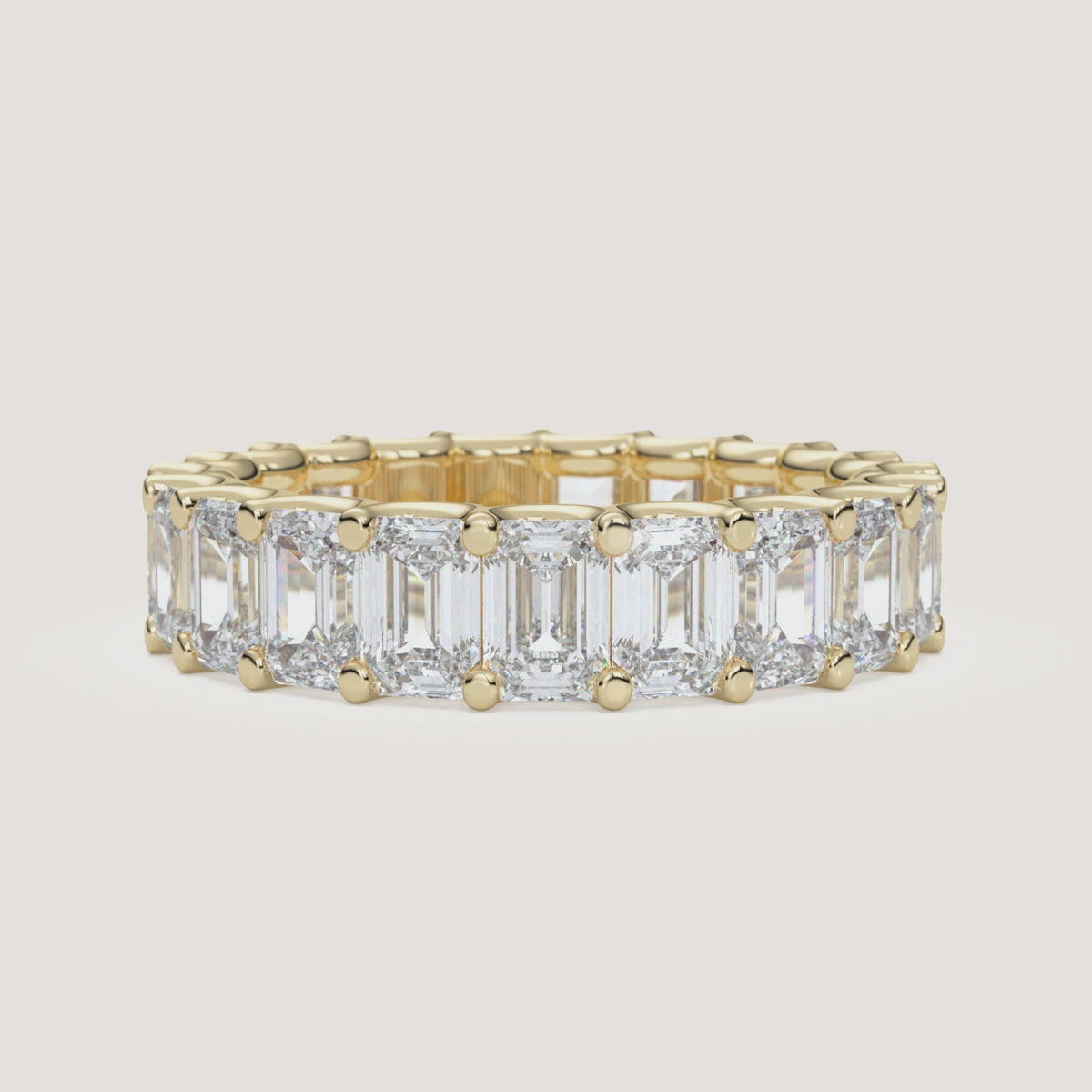 U-Prong Emerald-Cut Diamond Eternity Band in 14k Yellow Gold (360° video)