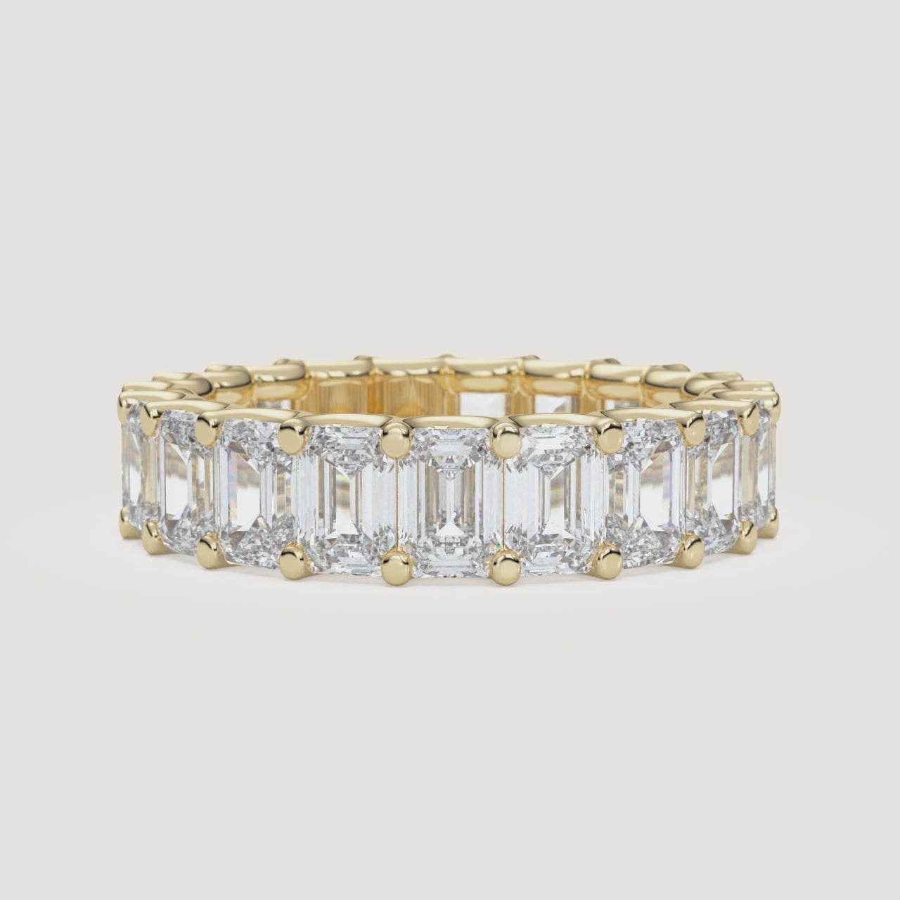 U-Prong Emerald-Cut Diamond Eternity Band in 14k Yellow Gold (360° video)