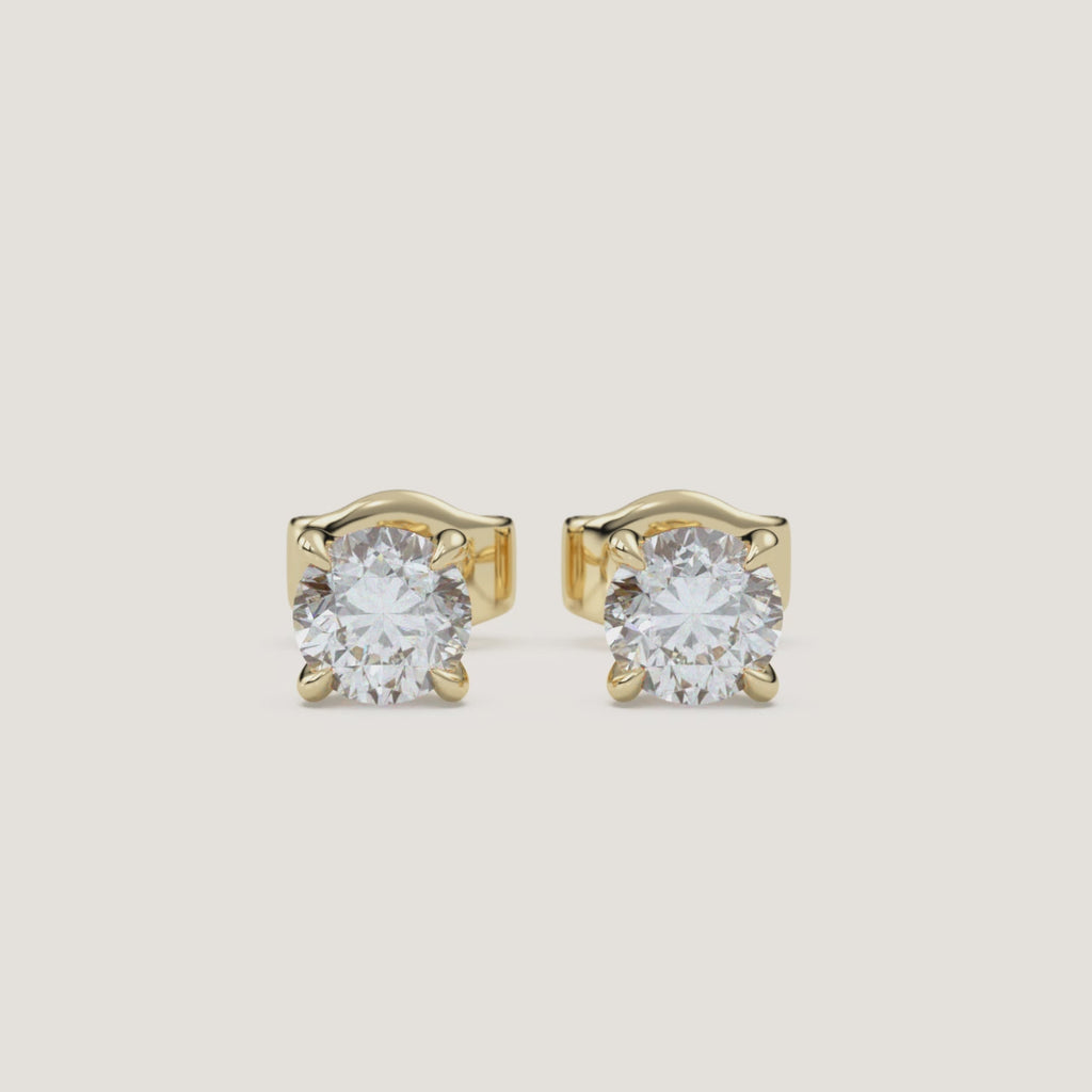 Round Diamond Stud Earrings — 1 CTW in 14k Yellow Gold (360° video)