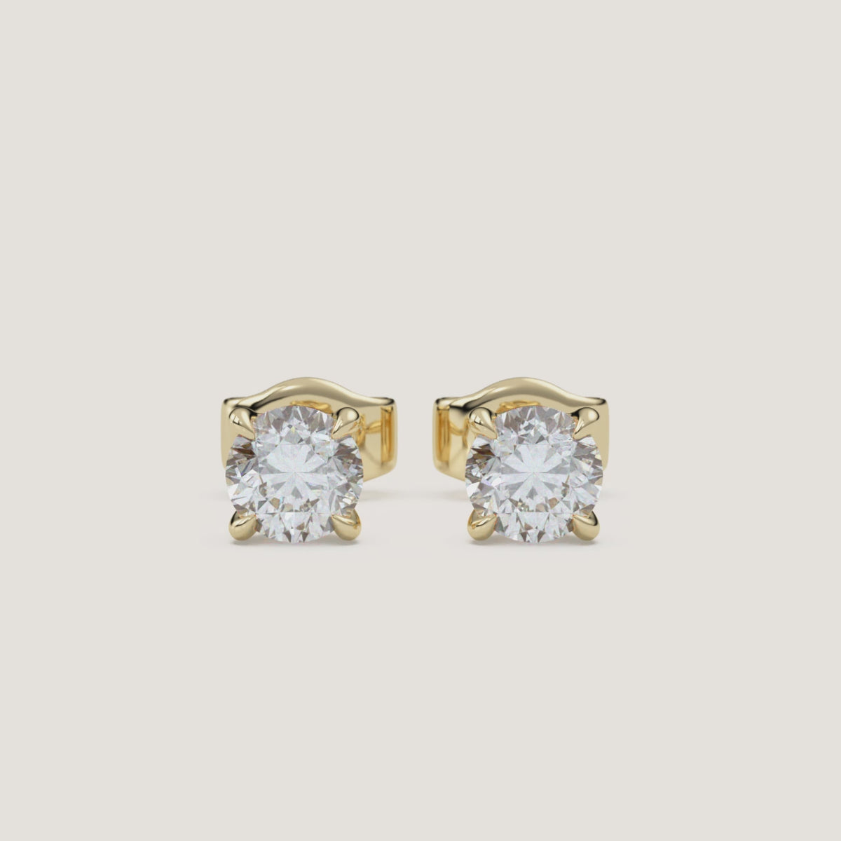 Round Diamond Stud Earrings — 1 CTW in 14k Yellow Gold (360° video)
