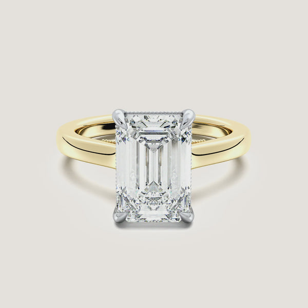 Emerald Cut Heirloom Cathedral Engagement Ring | 18k Two Tone