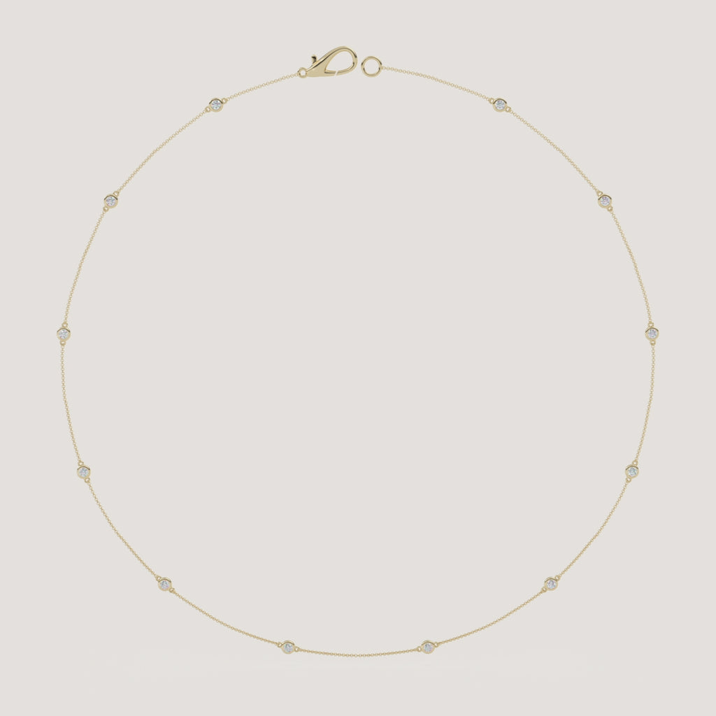 Bezel-Set Diamond Station Necklace — 0.50 CTW in 14k Yellow Gold (360° video)