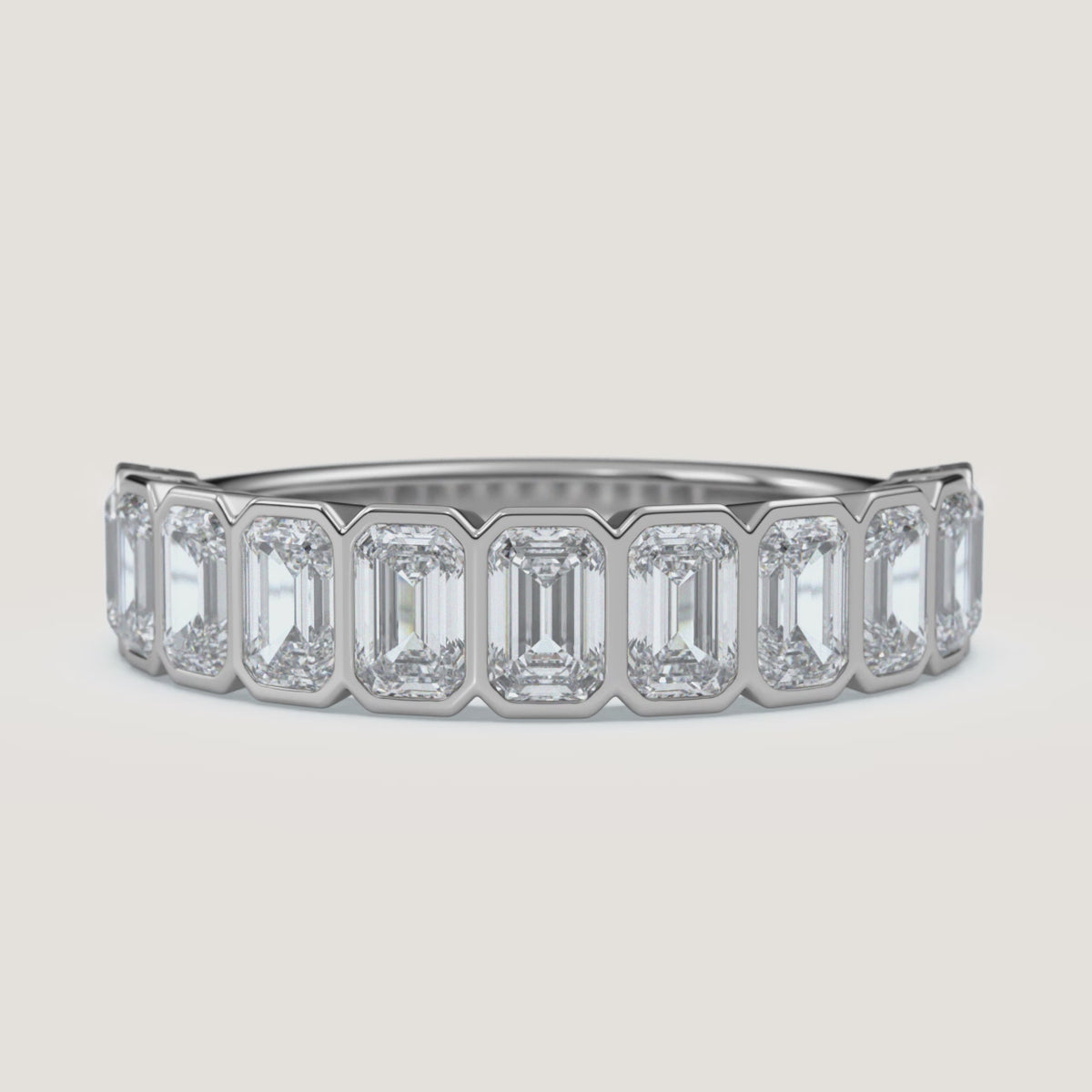 Emerald-Cut Bezel Half Eternity Band — 1.5 CTW in 14k White Gold (360° video)