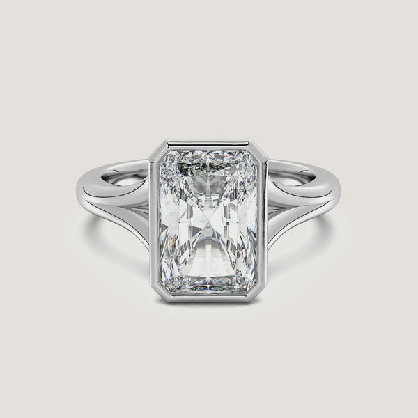 Radiant Split Cathedral Bezel Ring | 18k White Gold