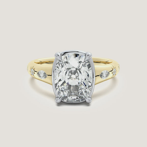 Cushion Cut Faux Bezel Engagement Ring | 14k Two Tone