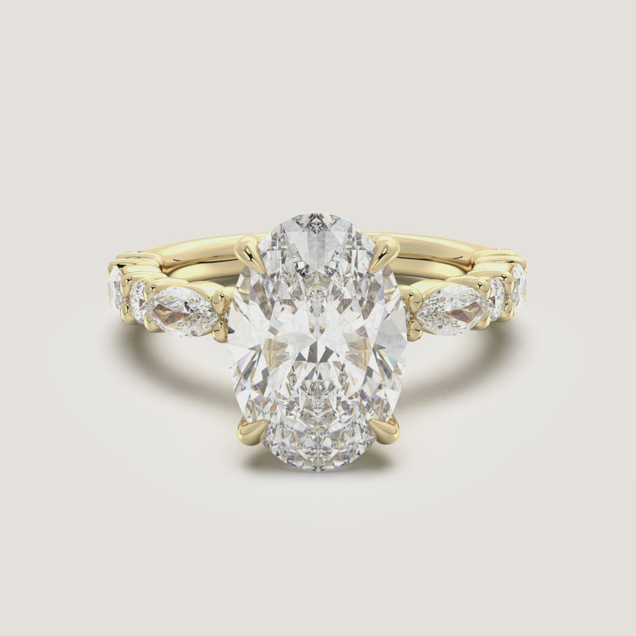Oval Bubble Band Hidden Halo Engagement Ring | 14k Yellow Gold