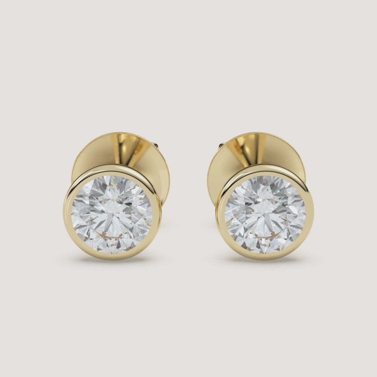 Emerald-Cut Bezel Diamond Stud Earrings — 2 CTW in 14k Yellow Gold (360° video)