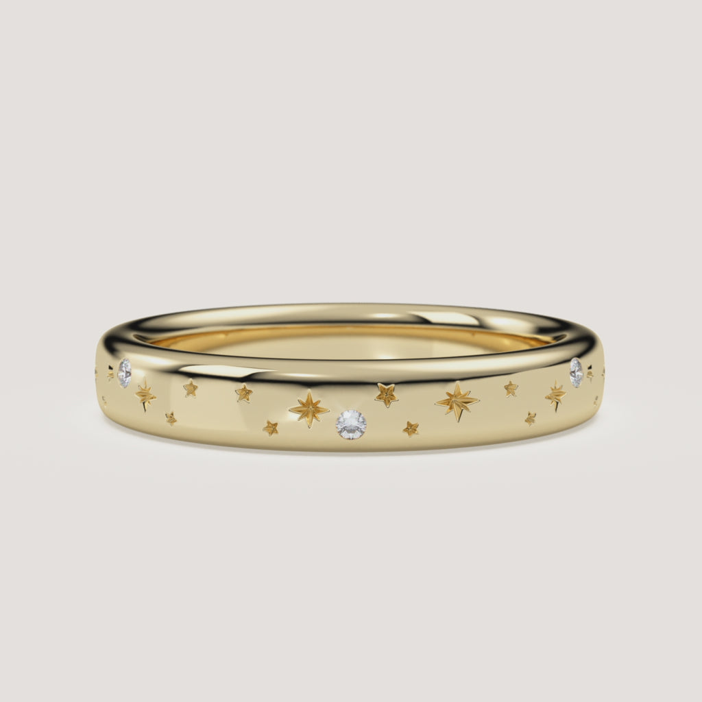 Celestial Wedding Band in 14k Yellow Gold (360° video)