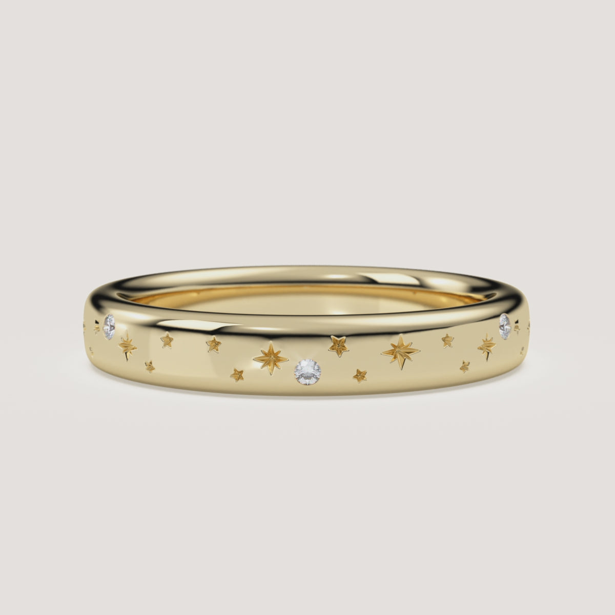 Celestial Wedding Band in 14k Yellow Gold (360° video)