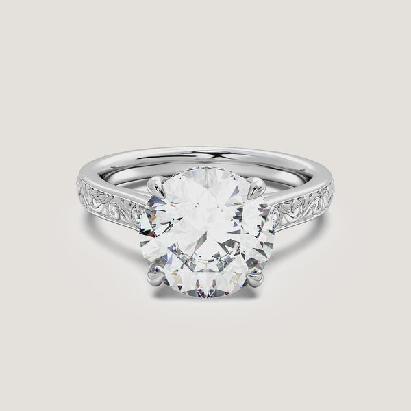 Round Engraved Cathedral Engagement Ring | Platinum