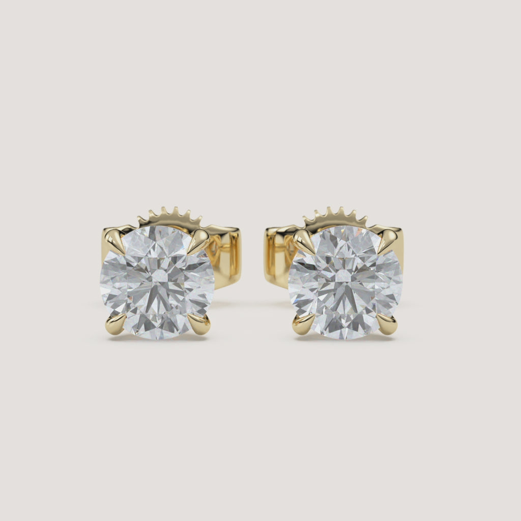Round Diamond Stud Earrings — 2 CTW in 14k Yellow Gold (360° video)