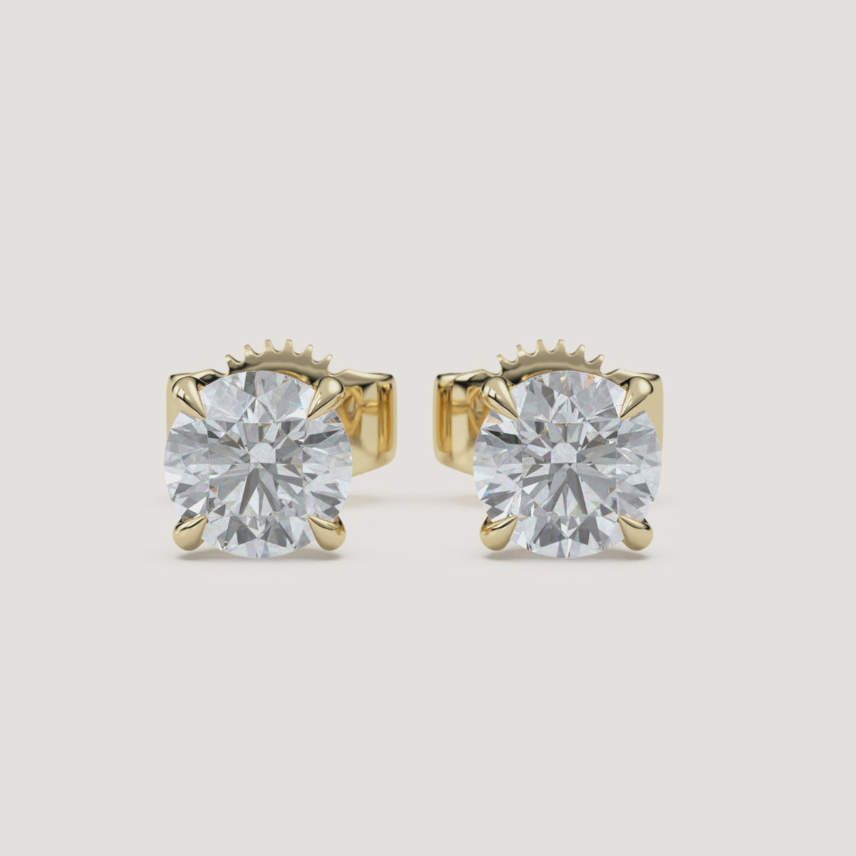 Round Diamond Stud Earrings — 2 CTW in 14k Yellow Gold (360° video)