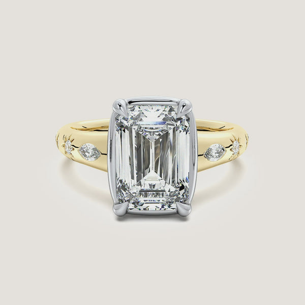 Emerald Cut Faux Bezel Engagement Ring | 18k Two Tone