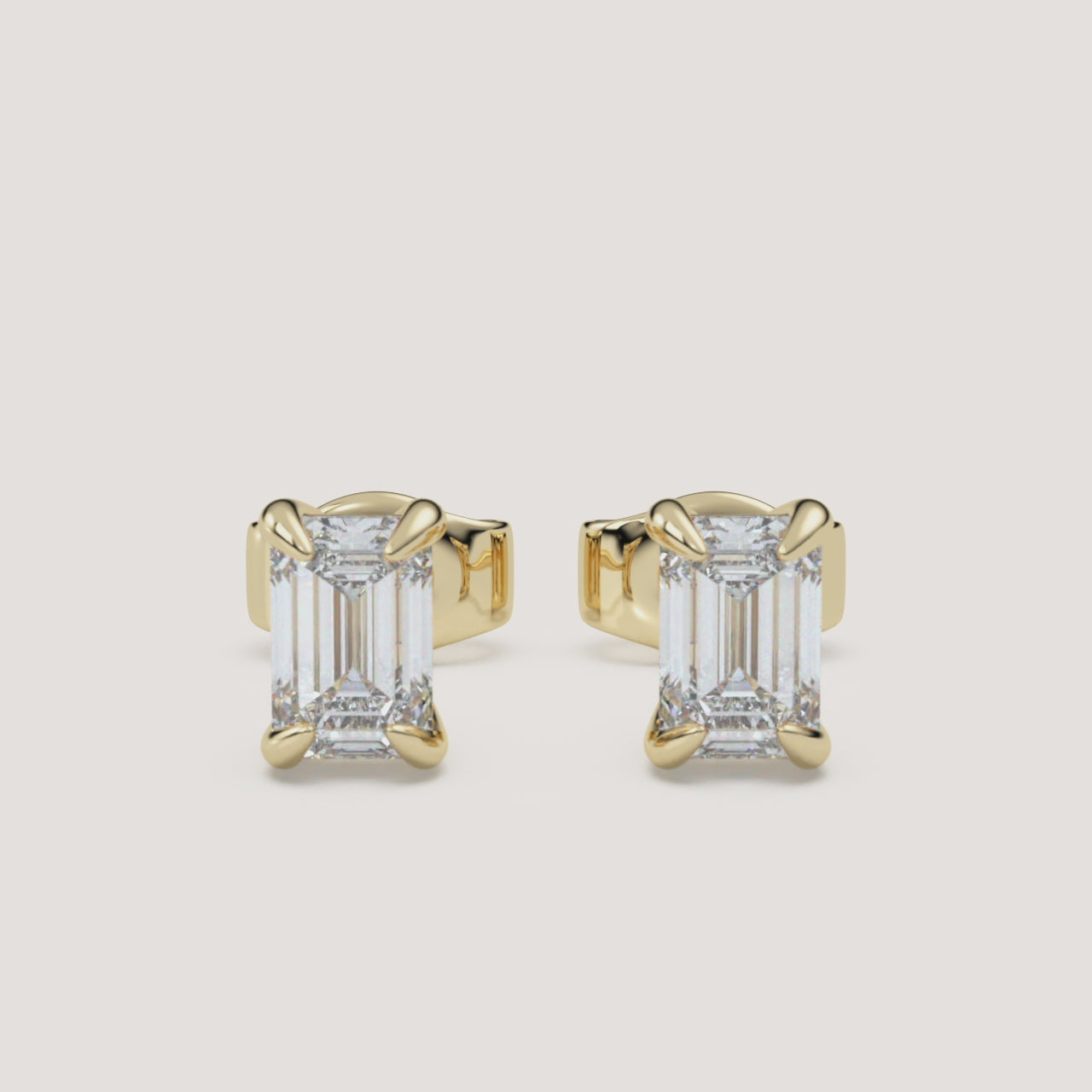 Emerald-Cut Diamond Stud Earrings — 1 CTW in 14k Yellow Gold (360° video)