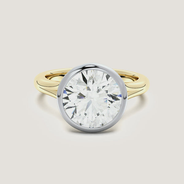 Round Split Cathedral Bezel Ring | 18k Two Tone