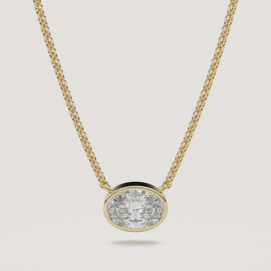 Oval Bezel Diamond Necklace — 1 CT in 14k Yellow Gold (360° video)
