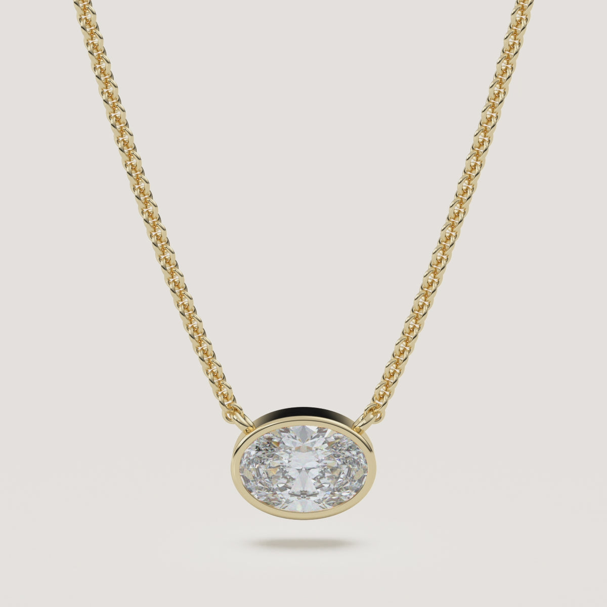 Oval Bezel Diamond Necklace — 1 CT in 14k Yellow Gold (360° video)