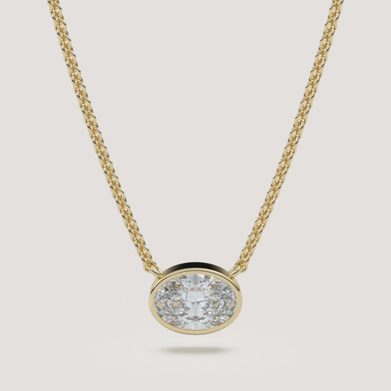 Oval Bezel Diamond Necklace — 1 CT in 14k Yellow Gold (360° video)