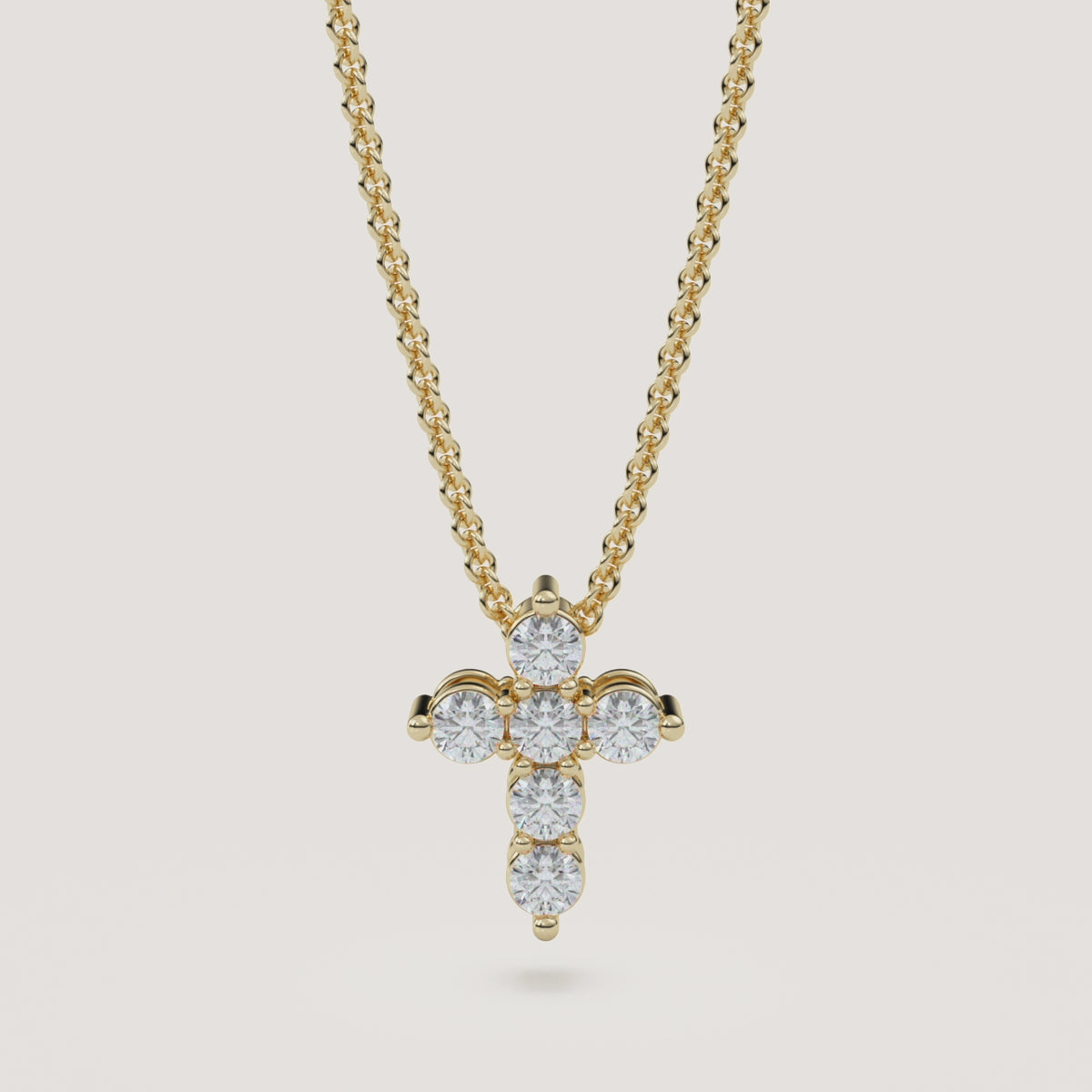Extra-Petite Pavé Diamond Cross Necklace in 14k Yellow Gold (360° video)