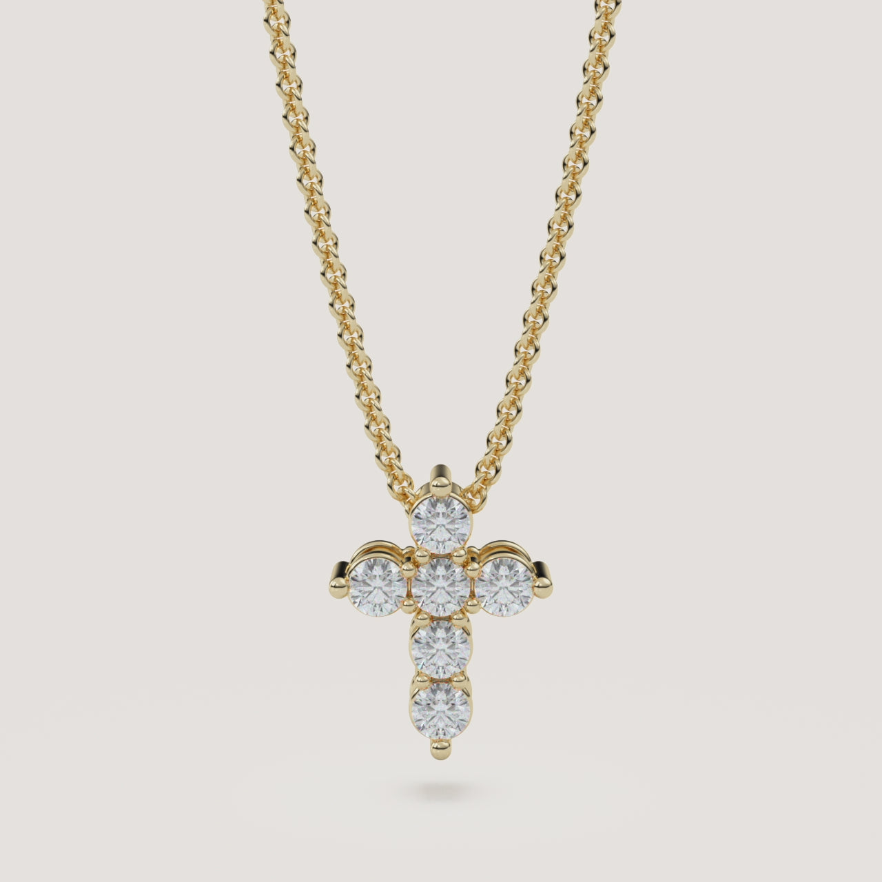 Extra-Petite Pavé Diamond Cross Necklace in 14k Yellow Gold (360° video)