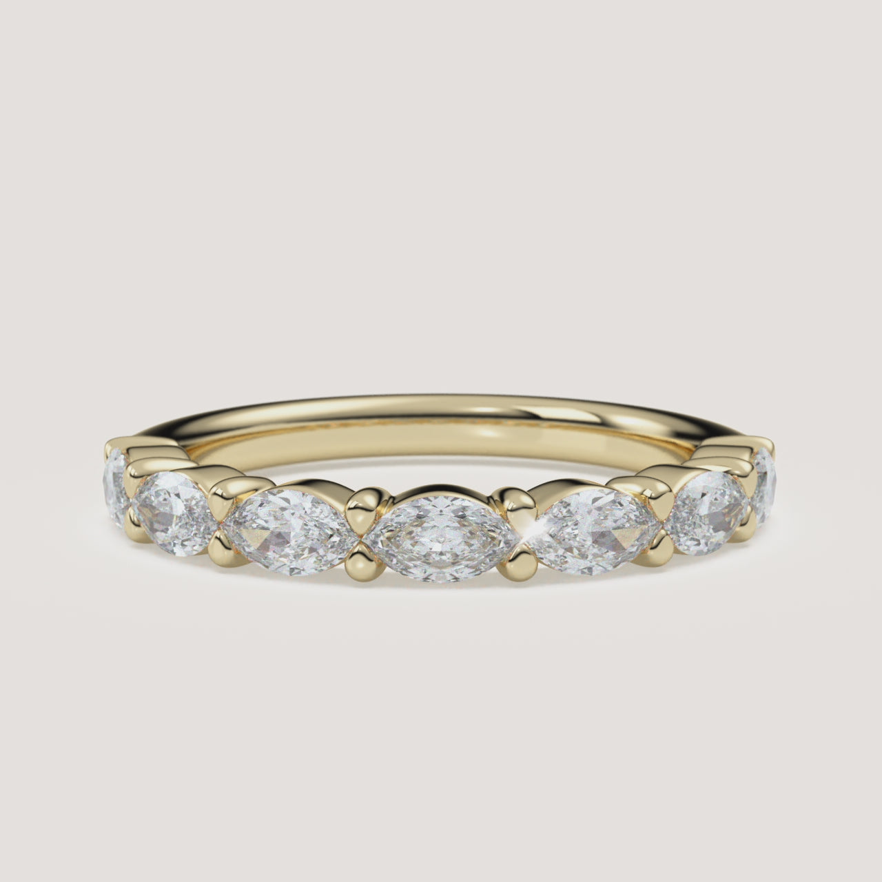 East-West Marquise Diamond Wedding Band — 1 CTW in 14k Yellow Gold (360° video)
