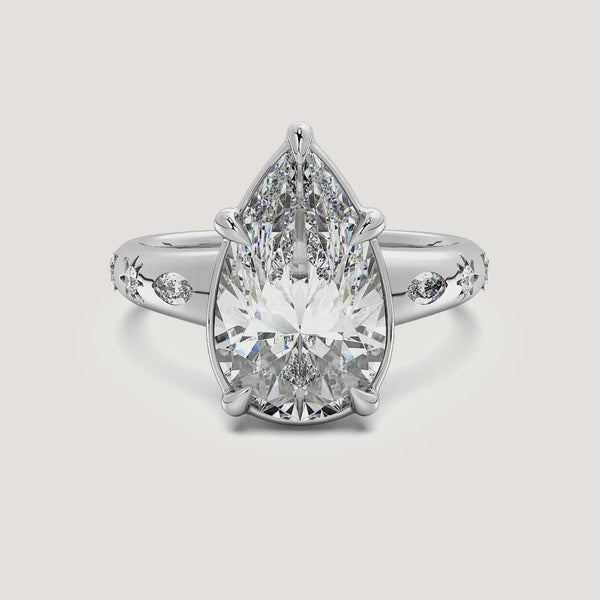 Pear Shape Faux Bezel Engagement Ring | 18k White Gold