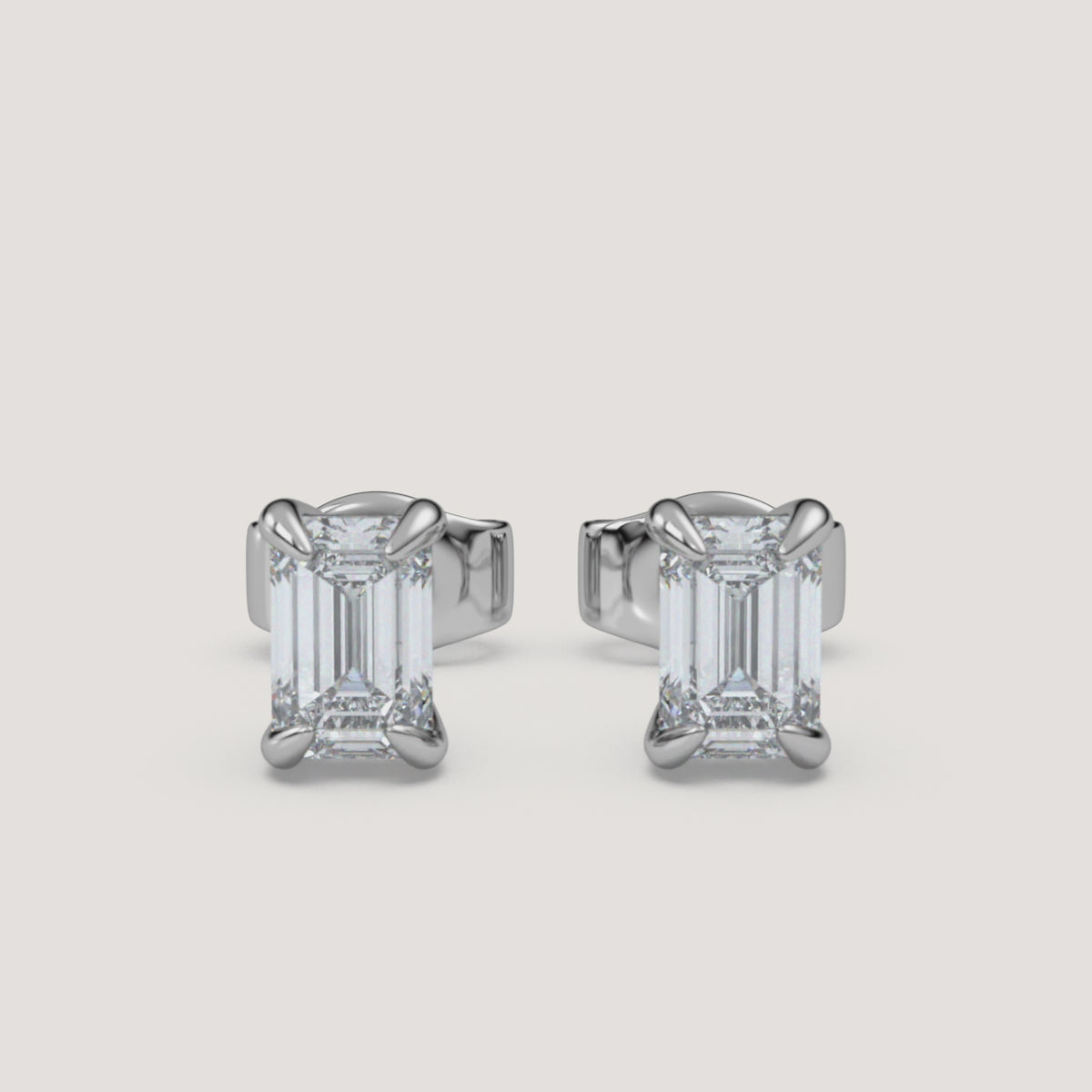 Emerald-Cut Diamond Stud Earrings — 1 CTW in 14k White Gold (360° video)